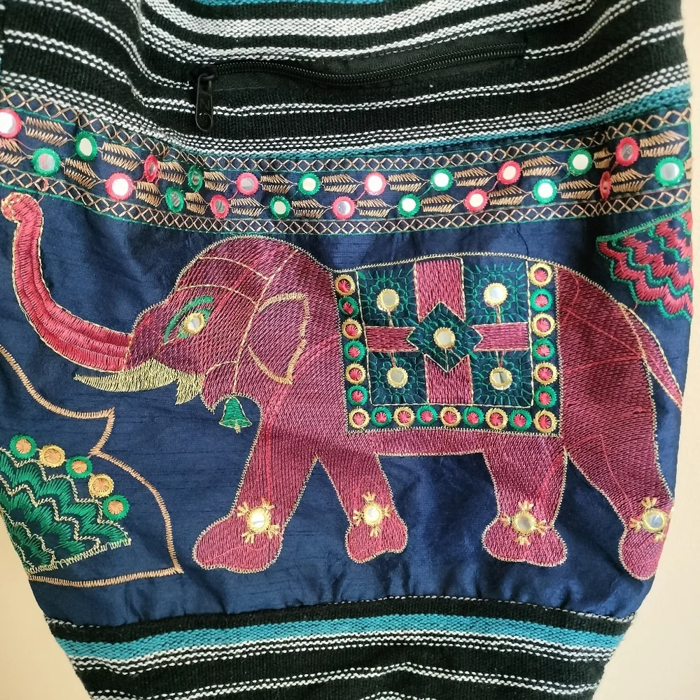 Traditional Indian style embroidered Elephant crossbody Bag artsy boho Colorful